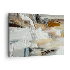 Cuadro sobre lienzo - Impresión de Imagen - Abstracción textural en tonos tierra y blanco. - 70x50cm - Estratificación de colores - Decoración de pared moderna para salón y dormitorio ARTTOR