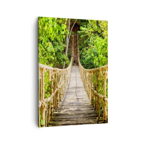 Cuadro sobre lienzo - Impresión de Imagen - Un puente colgante en un bosque tropical lleno de vegetación. - 50x70cm - Suspendido en verde - Decoración de pared moderna para salón y dormitorio ARTTOR