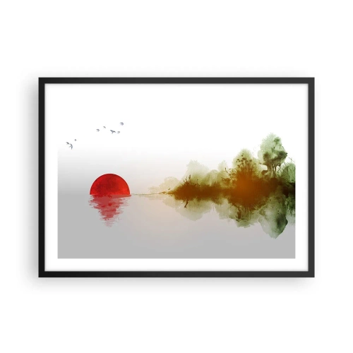 Póster en marco negro - Atardecer abstracto sobre un lago con reflejo - 70x50cm - Una promesa de paz - Decoración de pared moderna para salón y dormitorio ARTTOR