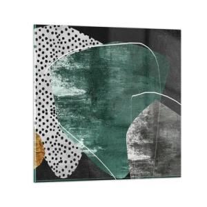 Cuadro sobre vidrio - Impresiones sobre Vidrio - Abstracción colorista con un copo de oro - 60x60 cm