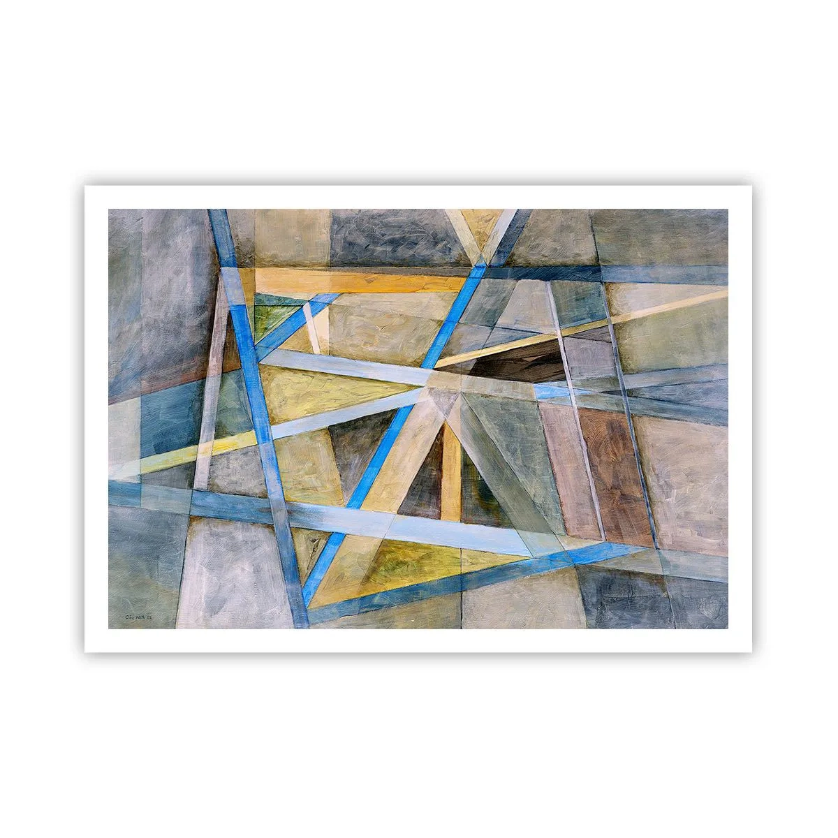 Póster - Composición geométrica con líneas claras y azules. - 100x70cm - ¿Recto o inclinado? - Decoración de pared moderna para salón y dormitorio ARTTOR