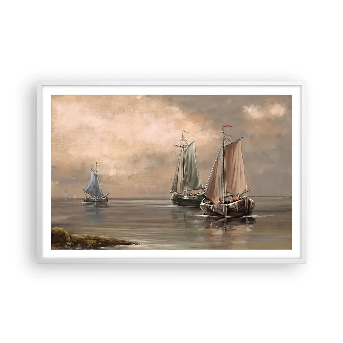 Póster en marco blanco - El regreso de los marineros - 91x61 cm