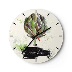 Reloj de pared - Reloj de vidrio - Alcachofa de acuarela sobre fondo claro - 30x30cm - El sabor del otoño - Decoración de pared moderna para salón, cocina y dormitorio ARTTOR