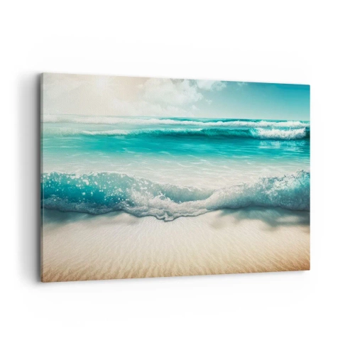 Cuadro sobre lienzo - Impresión de Imagen - Olas del océano en una playa de arena clara - 100x70cm - Calma oceánica - Decoración de pared moderna para salón y dormitorio ARTTOR