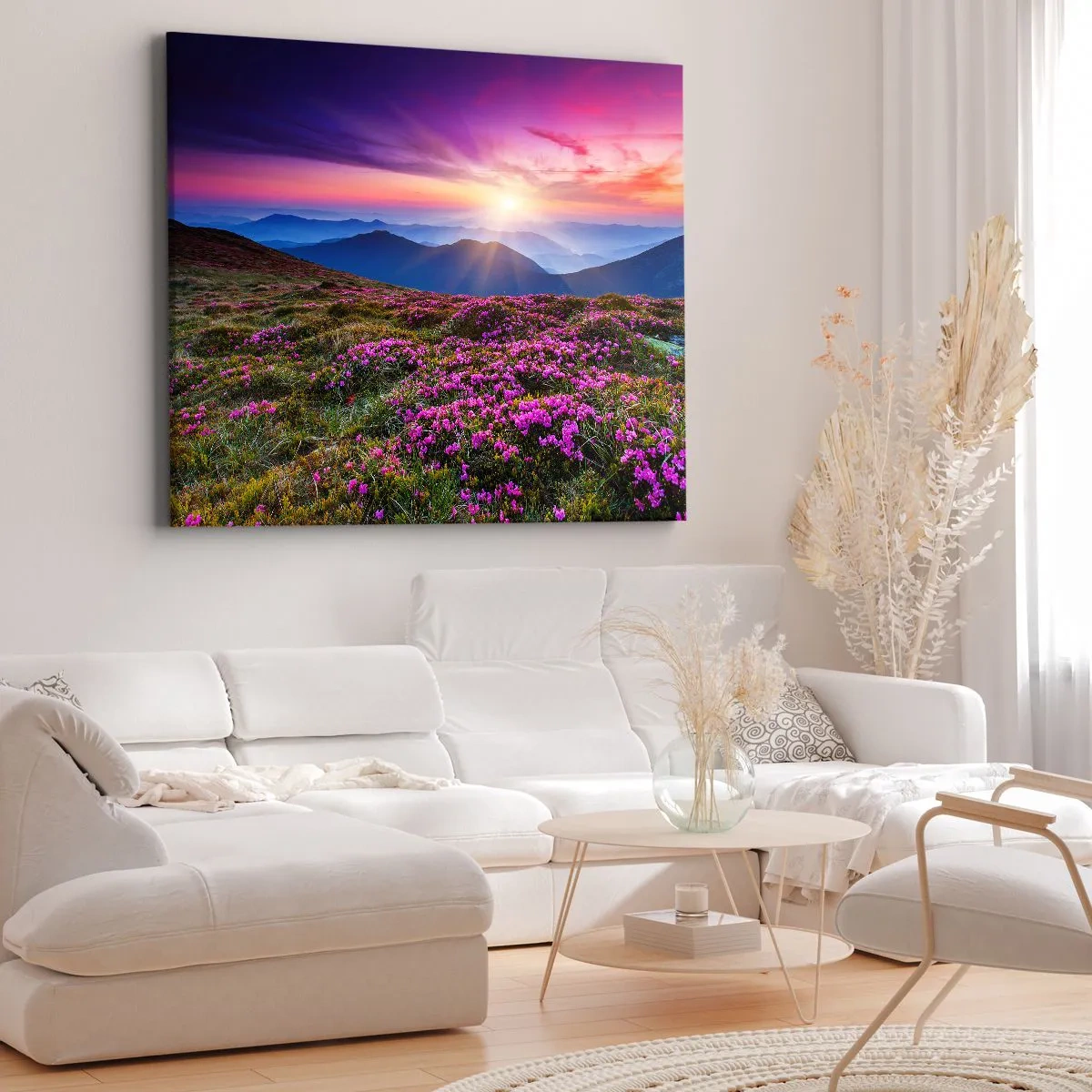 Cuadro sobre lienzo - Impresión de Imagen - Prado de montaña con flores al atardecer - 120x80cm - Dulce aroma a frescura - Decoración de pared moderna para salón y dormitorio ARTTOR