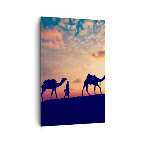 Cuadro sobre lienzo - Impresión de Imagen - Una caravana de camellos vagando por el desierto al atardecer - 80x120cm - El misterioso espíritu de Oriente - Decoración de pared moderna para salón y dormitorio ARTTOR