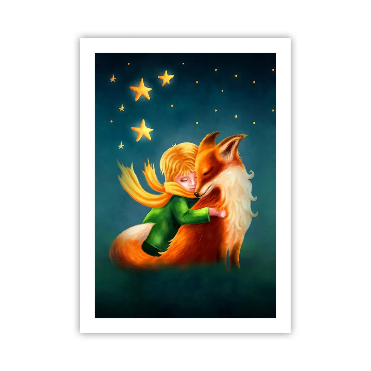 Póster - Una figura con un zorro en un escenario mágico de estrellas. - 50x70cm - El Principito - Decoración de pared moderna para salón y dormitorio ARTTOR