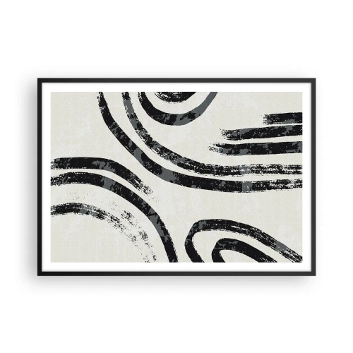Póster en marco negro - Líneas abstractas en blanco y negro sobre un fondo claro - 100x70cm - A medias - Decoración de pared moderna para salón y dormitorio ARTTOR