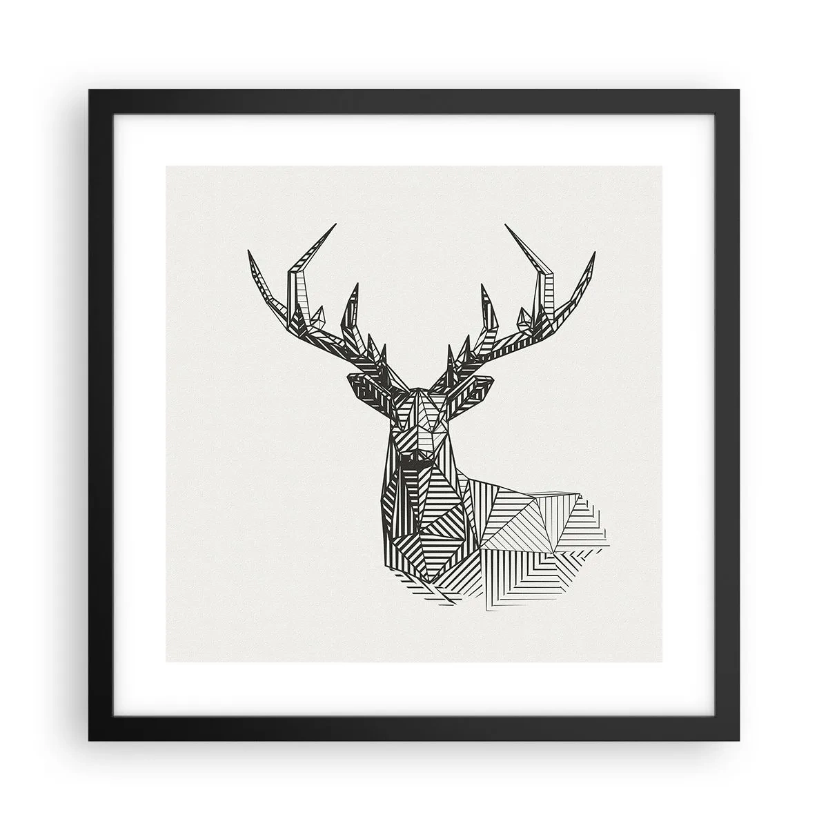 Póster en marco negro - Ciervo en estilo cubista - 40x40 cm
