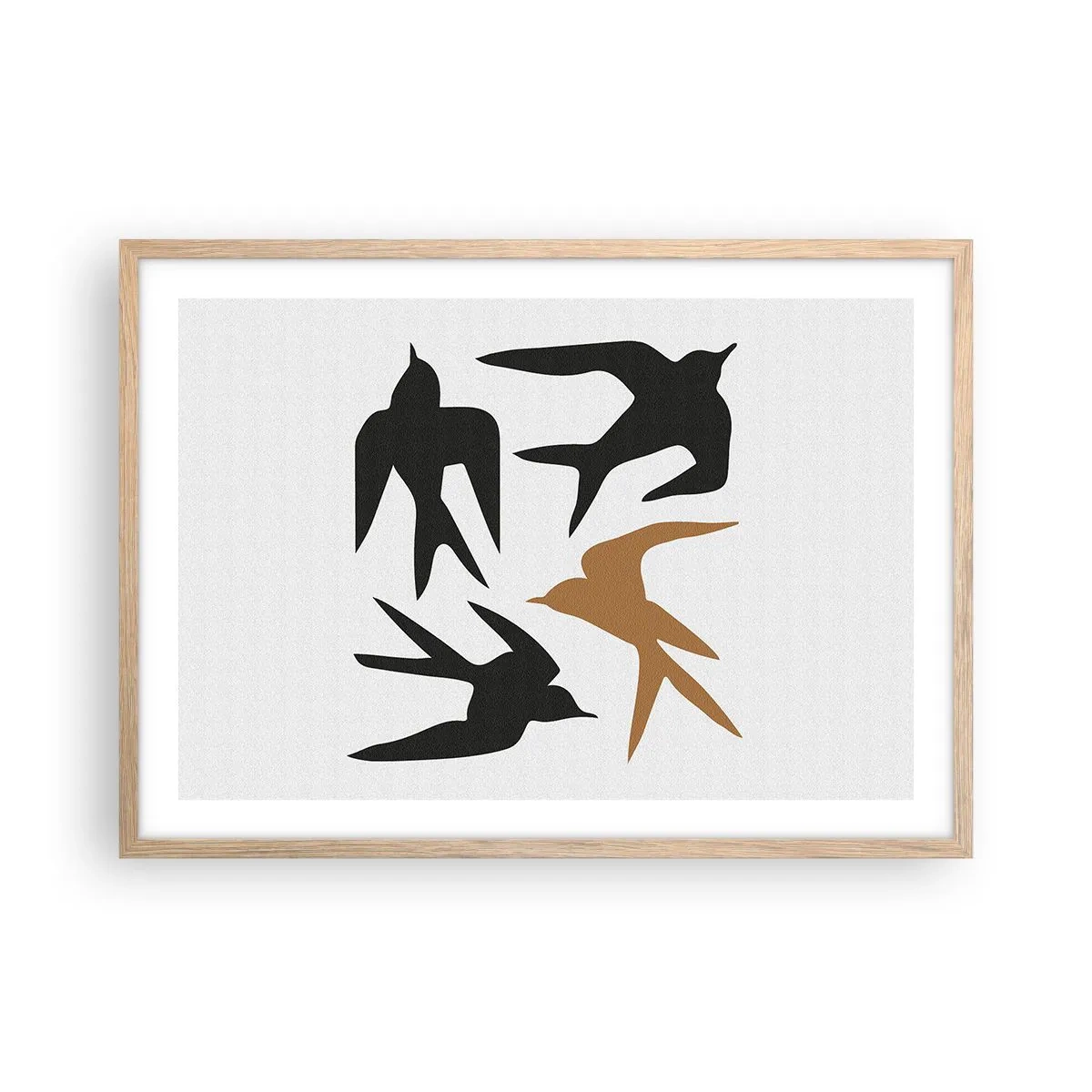 Póster en marco roble claro - Juegos de golondrinas - 70x50 cm