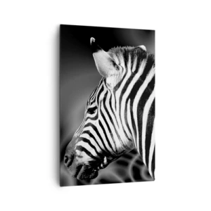 Cuadro sobre lienzo - Impresión de Imagen - Retrato en blanco y negro de una cebra sobre un fondo de patrones abstractos. - 80x120cm - El blanco es blanco, el negro es negro - Decoración de pared moderna para salón y dormitorio ARTTOR