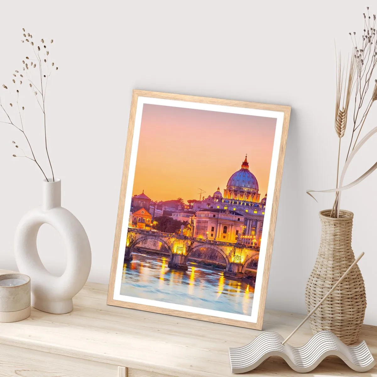 Póster en marco roble claro - Crepúsculo sobre la Ciudad Eterna - 50x70 cm