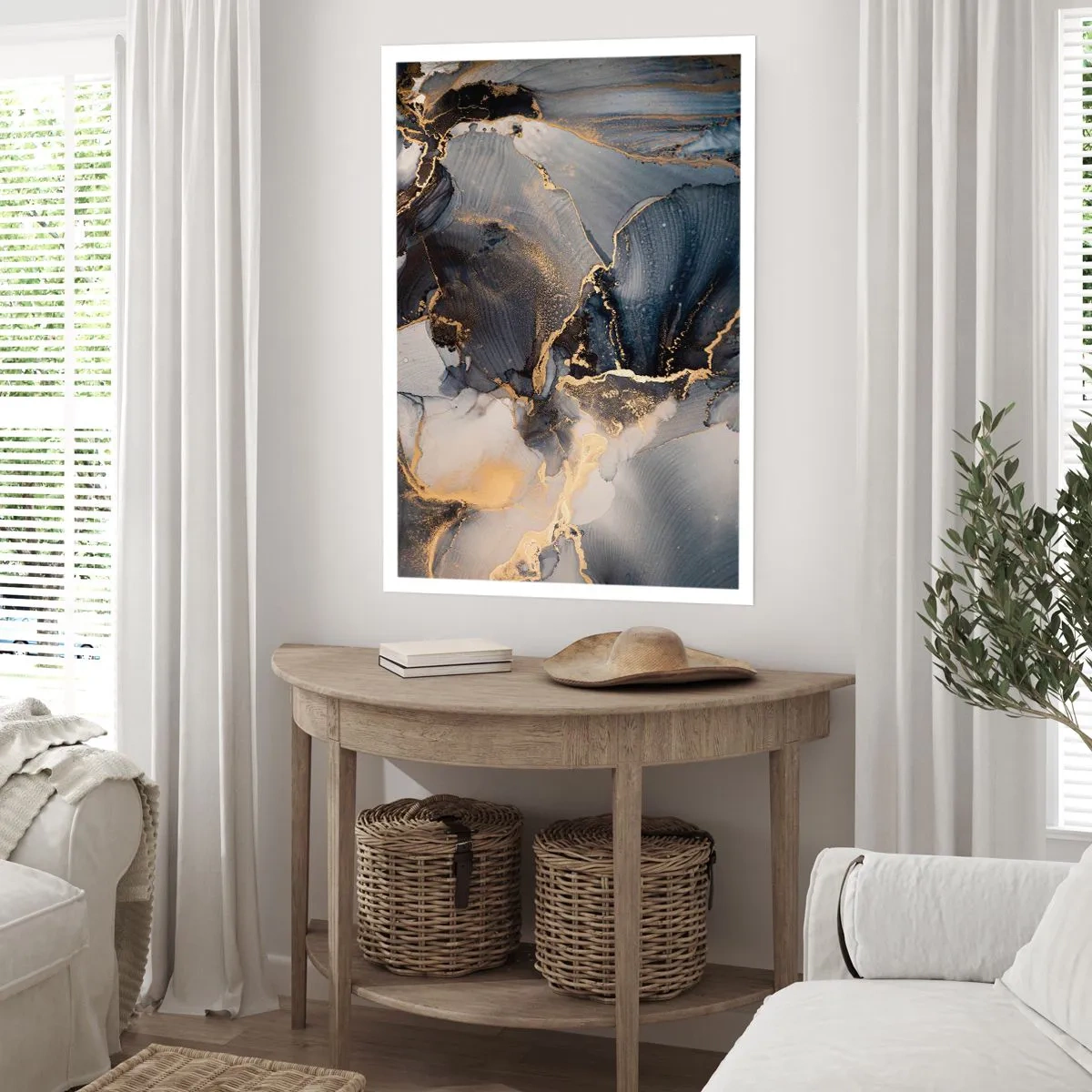 Póster - Una composición abstracta en tonos oscuros con acentos dorados. - 50x70cm - La vida de una piedra - Decoración de pared moderna para salón y dormitorio ARTTOR