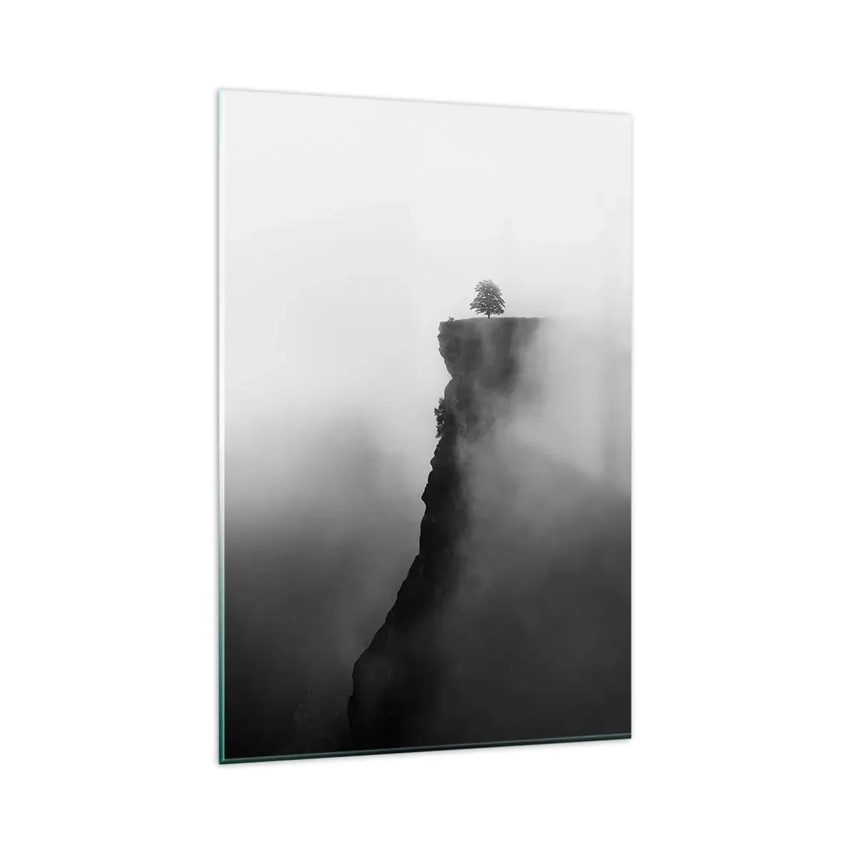 Cuadro sobre vidrio - Impresiones sobre Vidrio - Un árbol solitario al borde de un acantilado rodeado de niebla. - 80x120cm - En el límite del mundo - Decoración de pared moderna para salón y dormitorio ARTTOR
