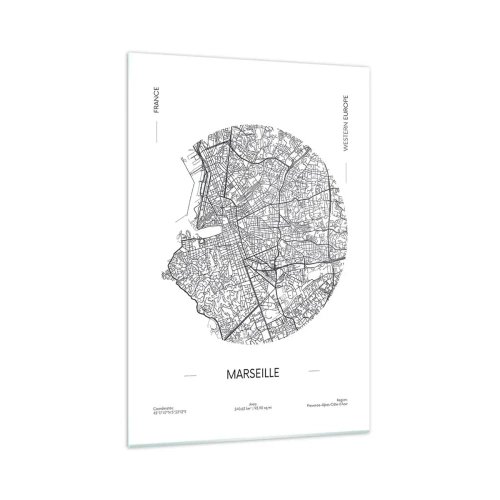 Cuadro sobre vidrio - Impresiones sobre Vidrio - Mapa de Marsella en estilo minimalista - 70x100cm - Anatomía de Marsella - Decoración de pared moderna para salón y dormitorio ARTTOR