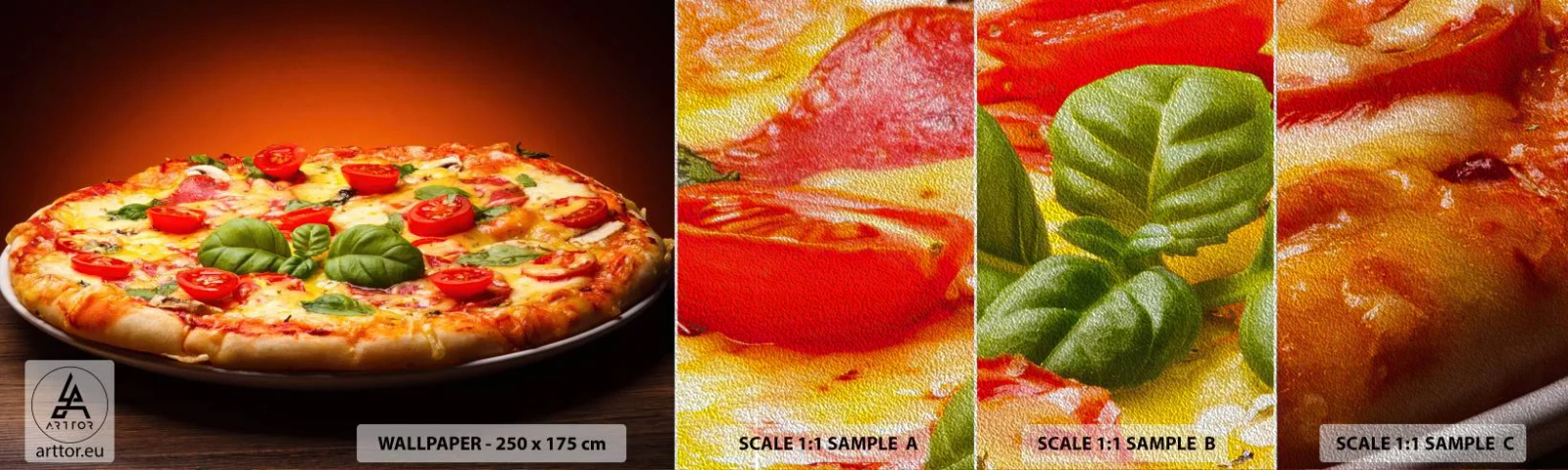 Muestra de fotomural Premium Sand - ¡Mamma mia! - Gastronomía, Pizza, Italia - 100x30 cm