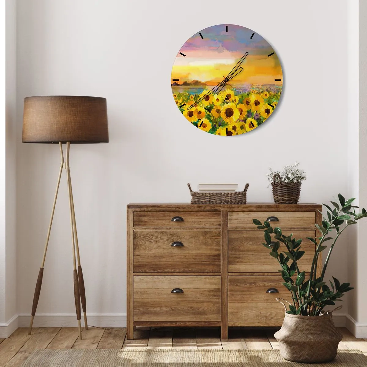 Reloj de pared - Reloj de vidrio - El propio sol ha bajado a la Tierra - 40x40 cm