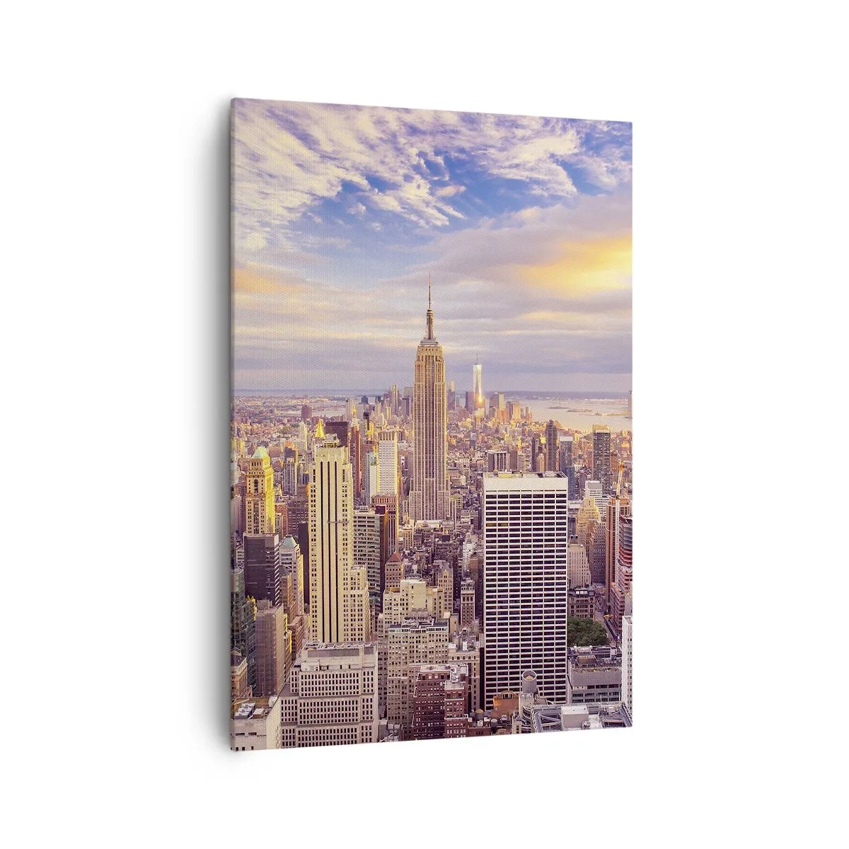 Cuadro sobre lienzo - Impresión de Imagen - Panorama de una ciudad moderna con rascacielos al atardecer - 70x100cm - Alcanzar las nubes - Decoración de pared moderna para salón y dormitorio ARTTOR