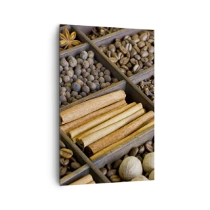 Cuadro sobre lienzo - Impresión de Imagen - Especias y café en compartimentos de madera. - 80x120cm - Un tesoro de aromas - Decoración de pared moderna para salón y dormitorio ARTTOR