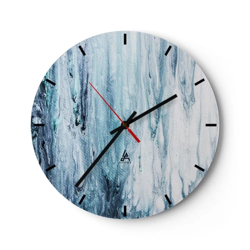 Reloj de pared - Reloj de vidrio - Cascada abstracta en tonos azules - 30x30cm - Carámbanos de azul - Decoración de pared moderna para salón, cocina y dormitorio ARTTOR