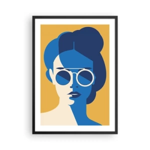 Póster en marco negro - Retrato abstracto de una mujer con gafas de sol - 50x70cm - Mirada de vacaciones - Decoración de pared moderna para salón y dormitorio ARTTOR