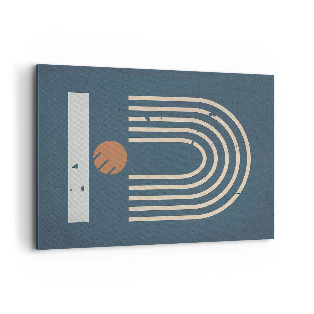 Cuadro sobre lienzo - Impresión de Imagen - Patrón geométrico en tonos azul marino, beige y naranja sobre un fondo oscuro. - 100x70cm - Geometría sobre azul marino - Decoración de pared moderna para salón y dormitorio ARTTOR