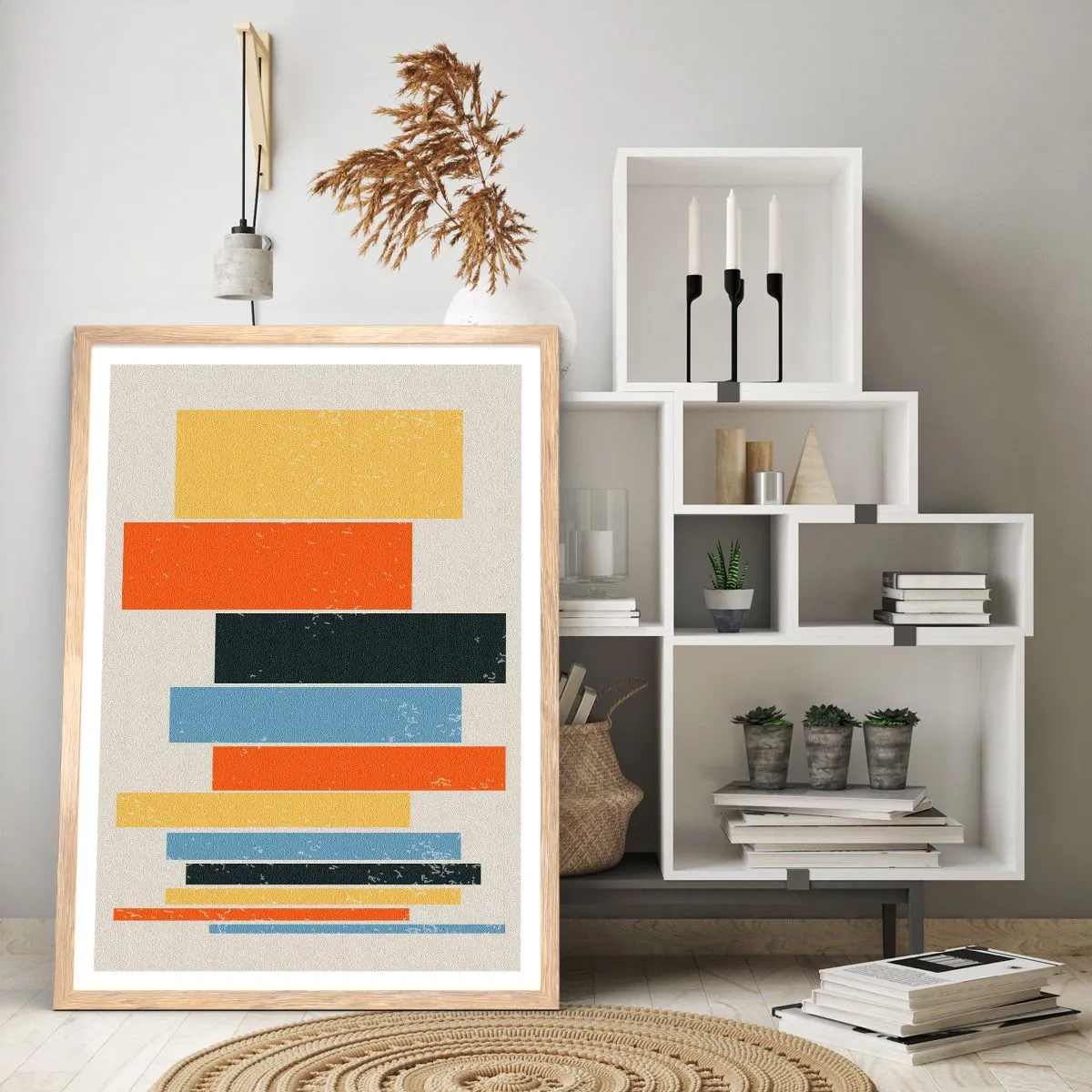 Póster en marco roble claro - Barras multicolor - 50x70 cm
