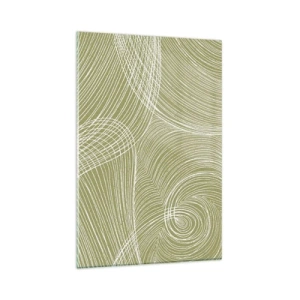 Cuadro sobre vidrio - Impresiones sobre Vidrio - Líneas verdes y blancas en una composición abstracta. - 80x120cm - Abstracción intrincada en blanco - Decoración de pared moderna para salón y dormitorio ARTTOR
