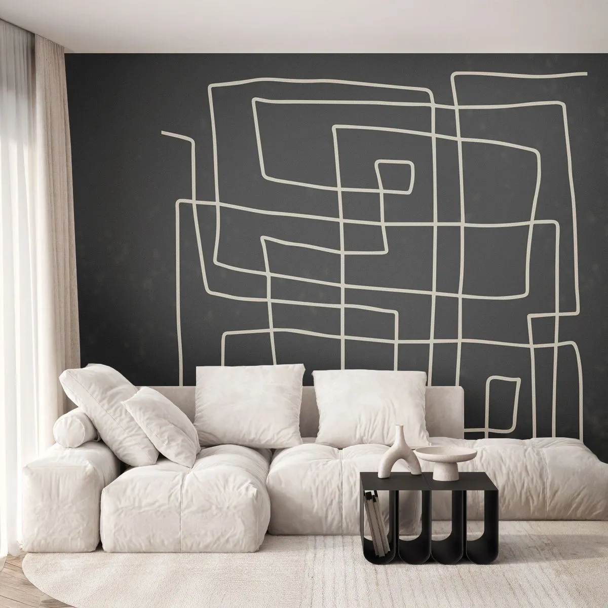 Fotomural Premium Sand - Líneas geométricas en forma de cuadrícula abstracta. - 100x70cm - No es tan sencillo - Decoración de pared moderna para salón y dormitorio ARTTOR