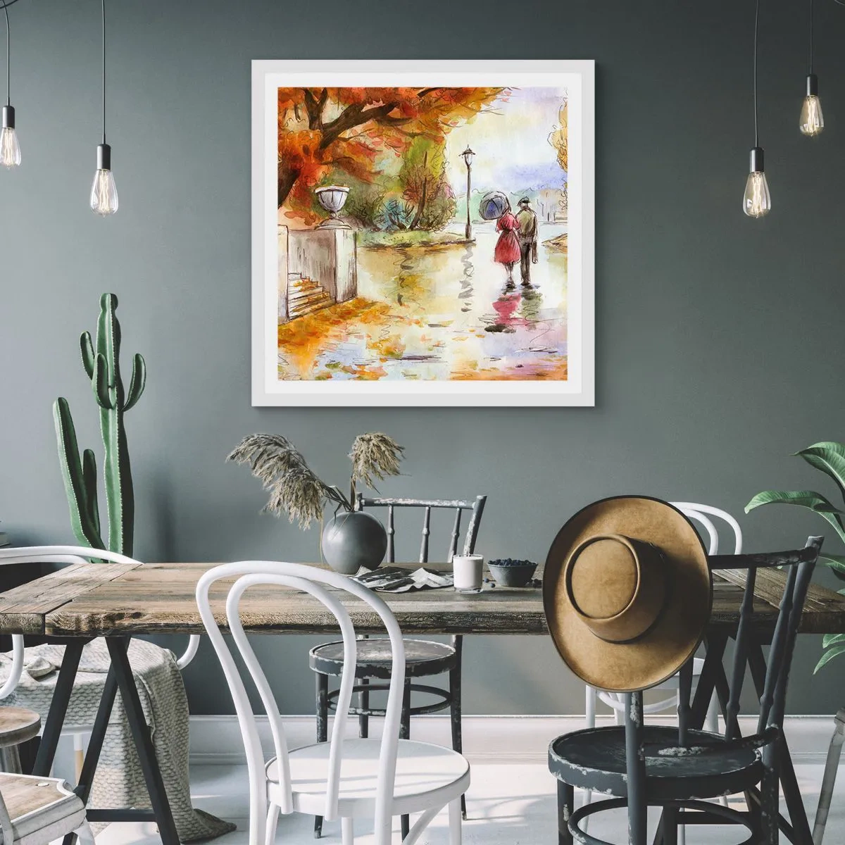 Póster en marco blanco - Un otoño romántico en el parque - 50x50 cm