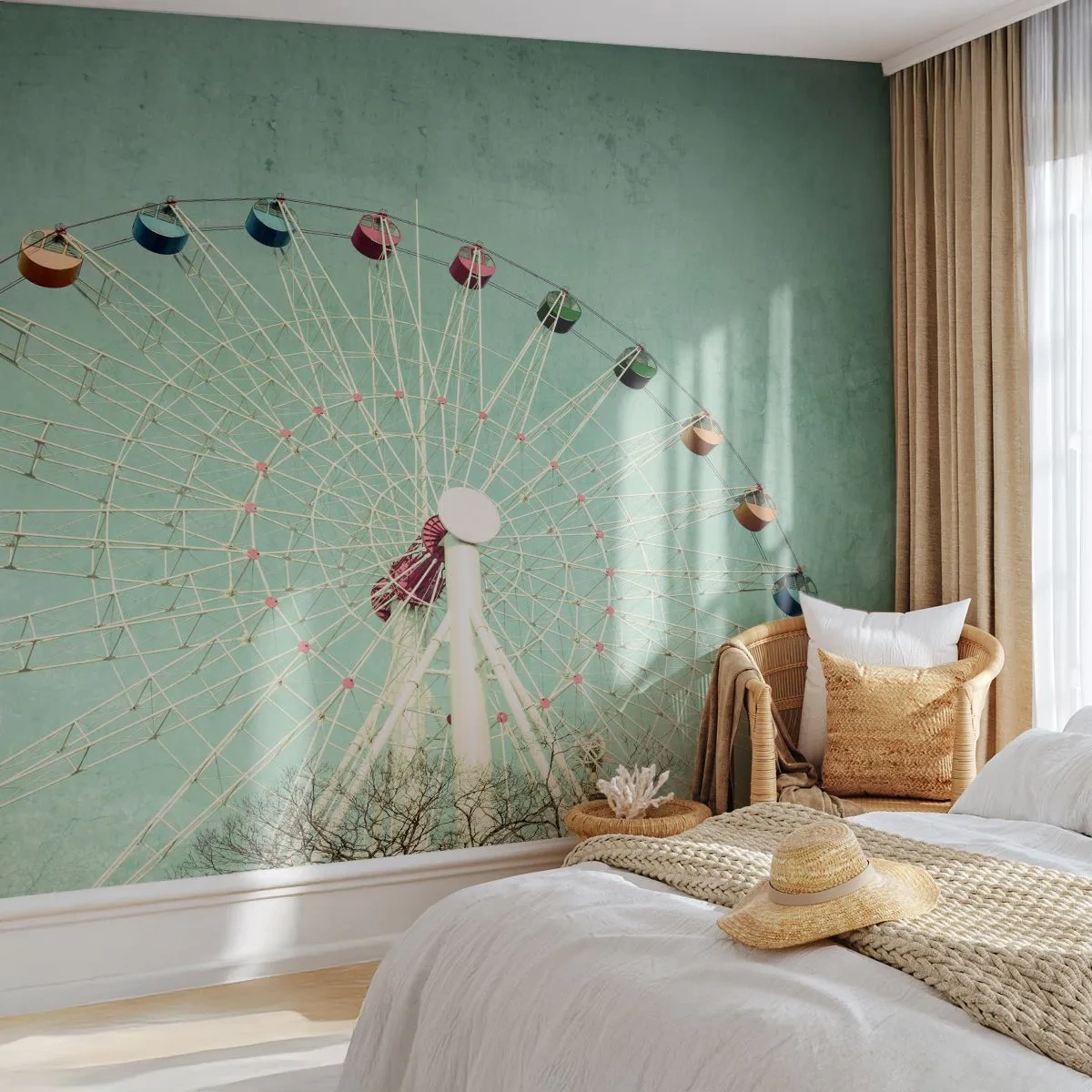 Fotomural Standard Eco - Te invitamos a jugar - rueda de la fortuna, tiovivo, Vintage - 400x280 cm