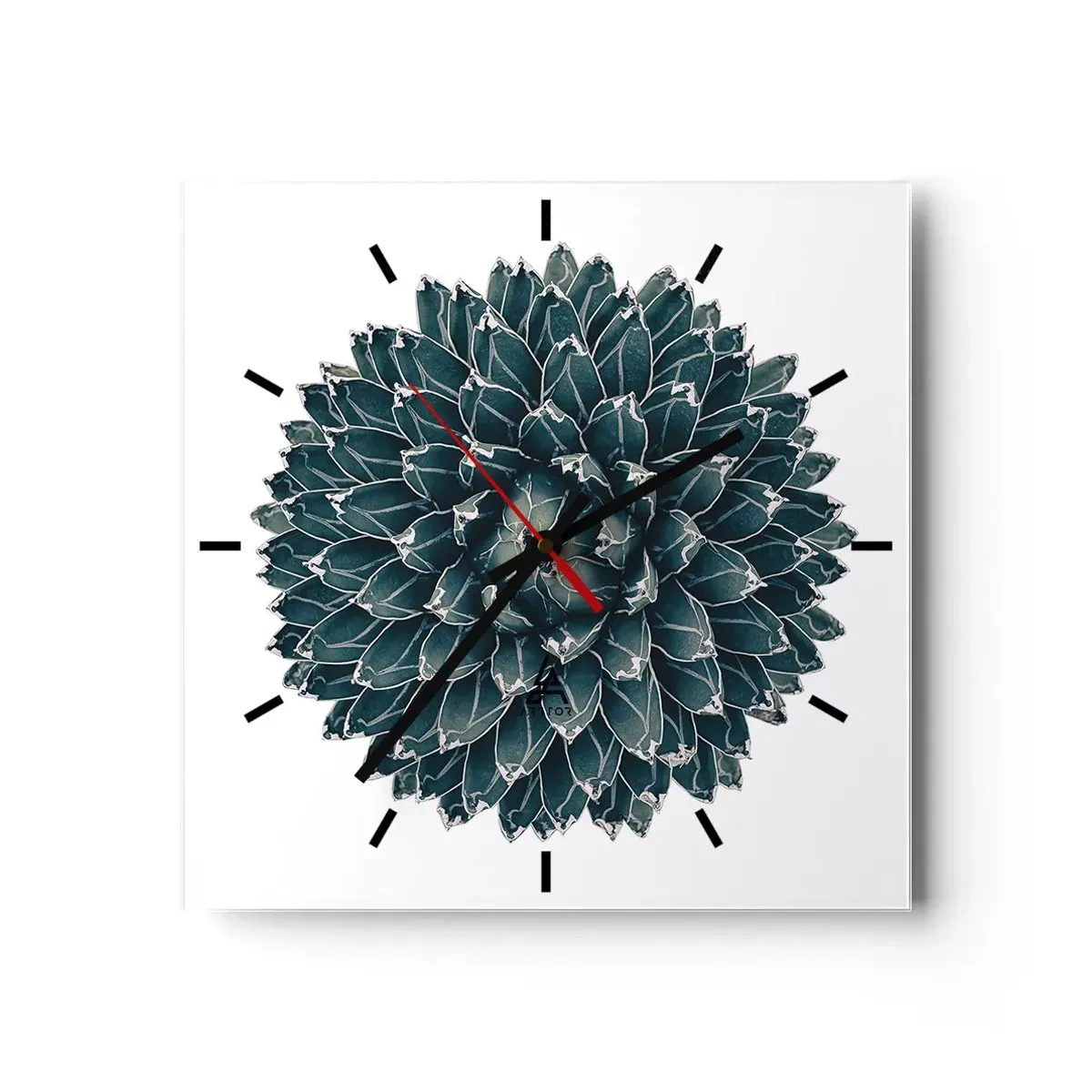 Reloj de pared - Reloj de vidrio - Planta suculenta simétrica sobre un fondo blanco. - 30x30cm - Estrella del desierto - Decoración de pared moderna para salón y dormitorio ARTTOR