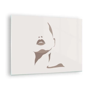 Cuadro sobre vidrio - Impresiones sobre Vidrio - Contorno del rostro y cuello de una mujer en estilo minimalista. - 70x50cm - Creación a partir de la luz y la sombra - Decoración de pared moderna para salón y dormitorio ARTTOR
