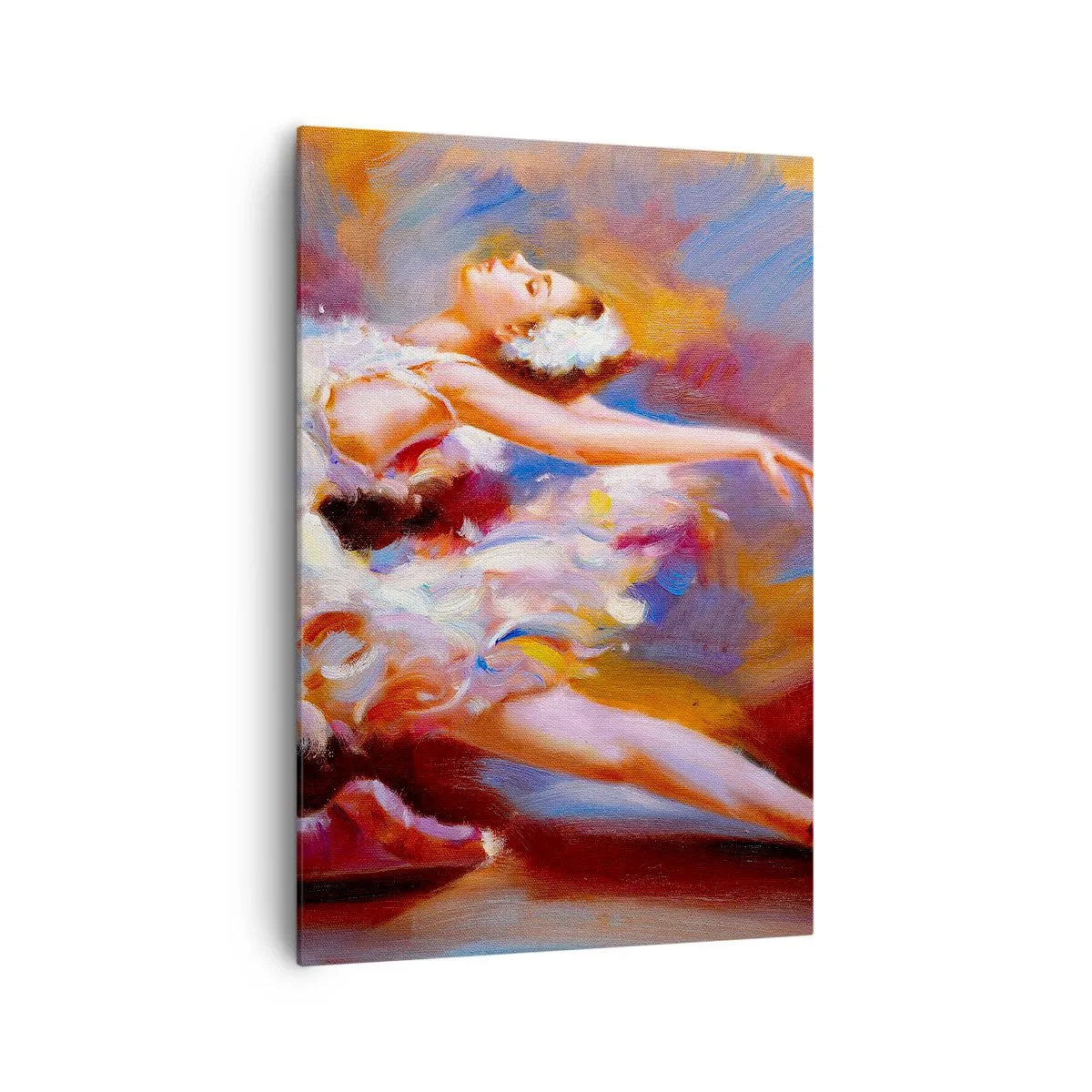 Cuadro sobre lienzo - Impresión de Imagen - Una bailarina en pose dinámica entre colores pastel. - 70x100cm - El lago de los cisnes - Decoración de pared moderna para salón y dormitorio ARTTOR