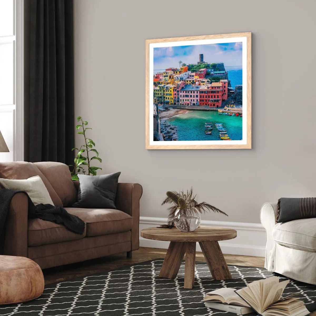 Póster en marco roble claro - Pueblo mágico del Mediterráneo - 50x50 cm