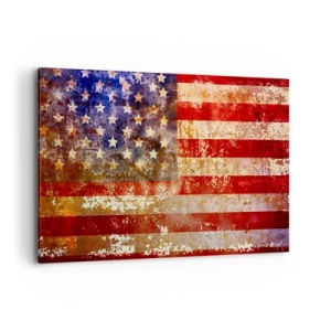 Cuadro sobre lienzo - Impresión de Imagen - Bandera estadounidense estilizada con efecto envejecido - 100x70cm - La gloria no pasa - Decoración de pared moderna para salón y dormitorio ARTTOR