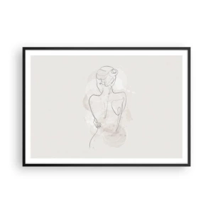 Póster en marco negro - Un boceto minimalista de una silueta femenina sobre un fondo claro. - 100x70cm - Como un cuerpo sensible - Decoración de pared moderna para salón y dormitorio ARTTOR