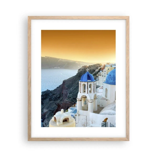 Póster en marco roble claro - Santorini - el abrazo a las rocas - 40x50 cm