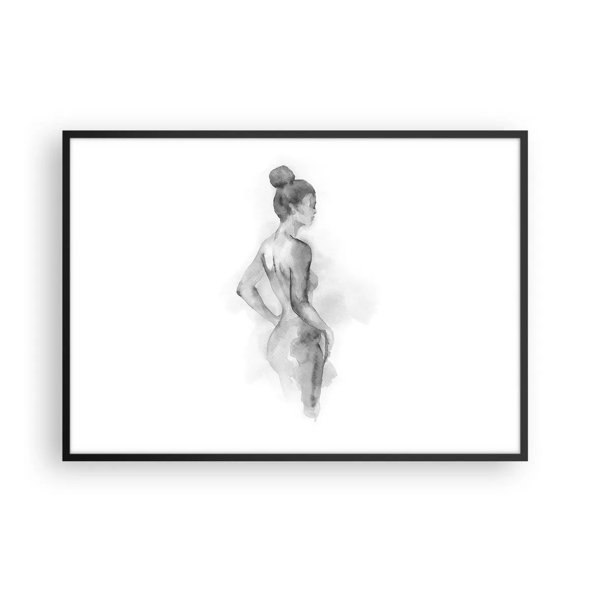 Póster en marco negro - Boceto en acuarela de una silueta femenina - 100x70cm - Tan hermosa como la pintura - Decoración de pared moderna para salón y dormitorio ARTTOR