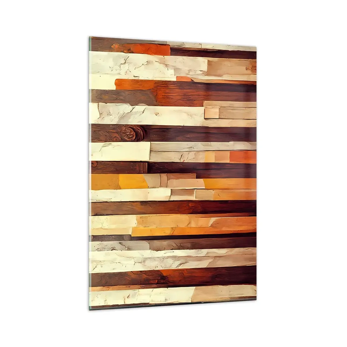 Cuadro sobre vidrio - Impresiones sobre Vidrio - Composición geométrica en tonos madera y dorado. - 80x120cm - Himno de los árboles del bosque - Decoración de pared moderna para salón y dormitorio ARTTOR
