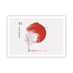 Póster - Círculo rojo y árbol de estilo japonés. - 100x70cm - ¿Conoces este país? - Decoración de pared moderna para salón y dormitorio ARTTOR