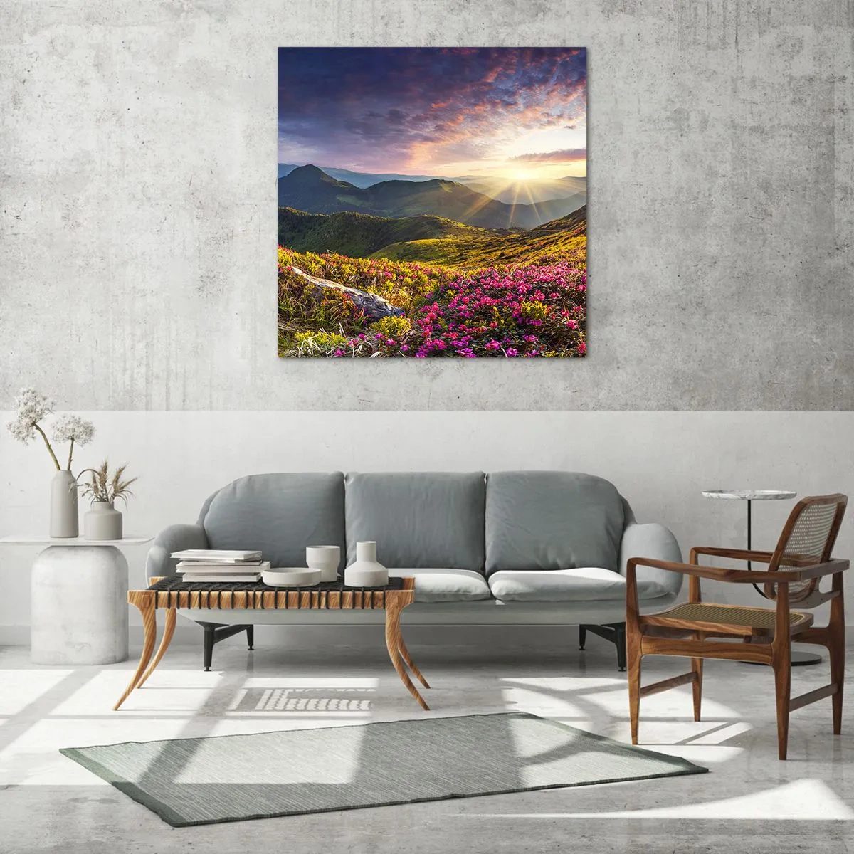 Cuadro sobre vidrio - Impresiones sobre Vidrio - La frescura de una mañana de montaña - 30x30 cm