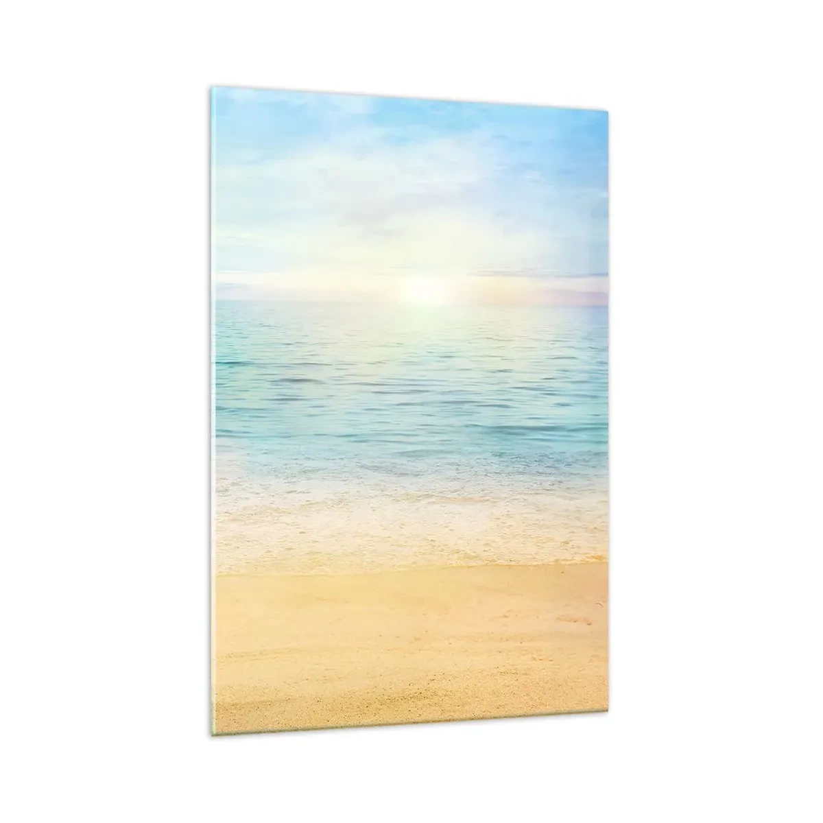 Cuadro sobre vidrio - Impresiones sobre Vidrio - Una playa con mar turquesa y cielo despejado. - 70x100cm - Gran cielo azul - Decoración de pared moderna para salón y dormitorio ARTTOR