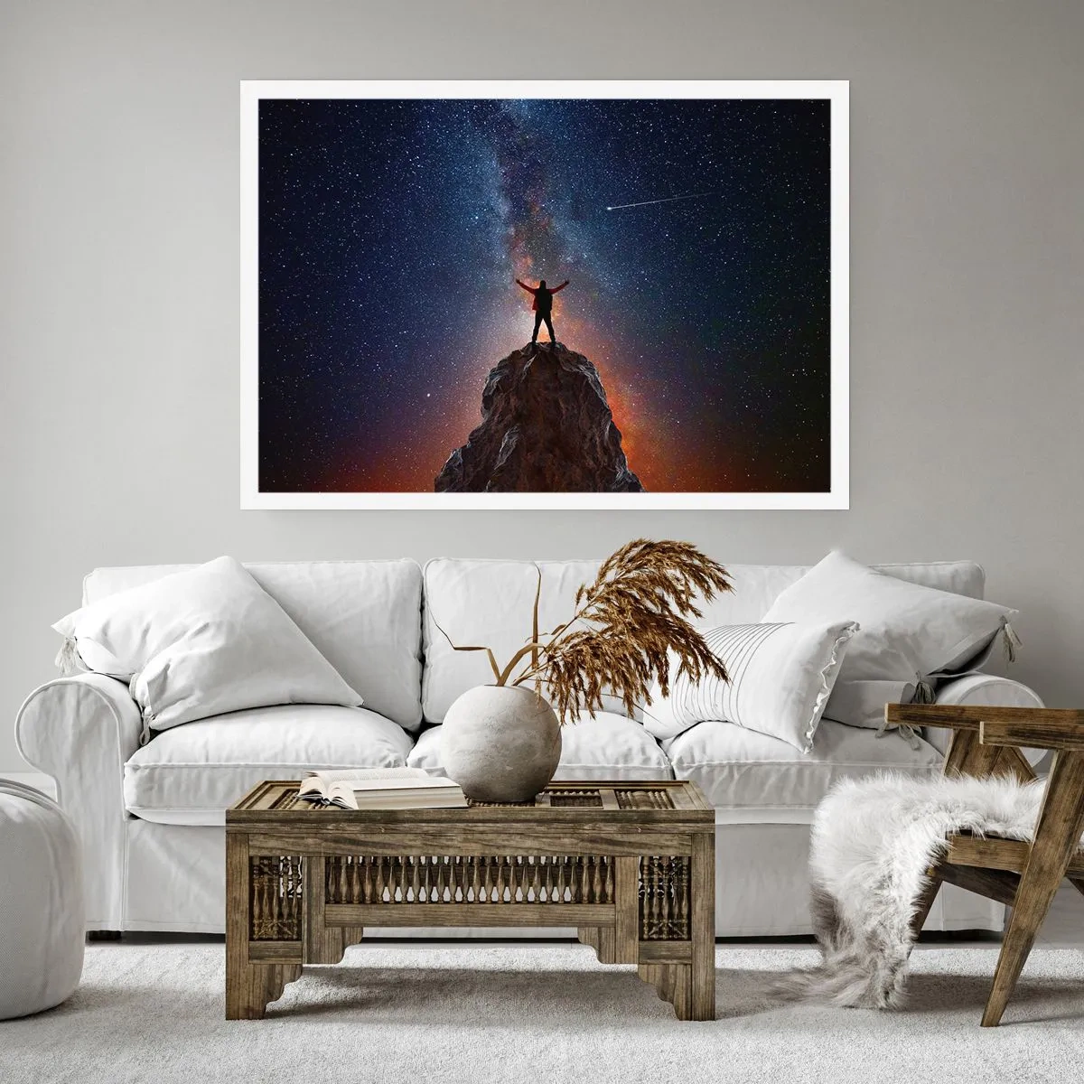 Póster - Una figura en la cima de una montaña bajo un cielo estrellado. - 100x70cm - ¡El poder está conmigo! - Decoración de pared moderna para salón y dormitorio ARTTOR