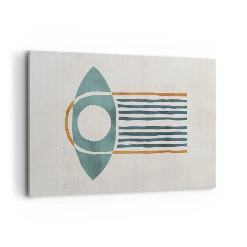 Cuadro sobre lienzo - Impresión de Imagen - Patrón geométrico en tonos verdes y naranjas. - 120x80cm - Signos y rituales - Decoración de pared moderna para salón y dormitorio ARTTOR