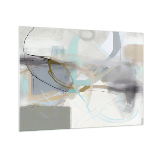 Cuadro sobre vidrio - Impresiones sobre Vidrio - Una abstracción nebulosa con acentos pastel y grafito. - 70x50cm - Abstracción brumosa - Decoración de pared moderna para salón y dormitorio ARTTOR