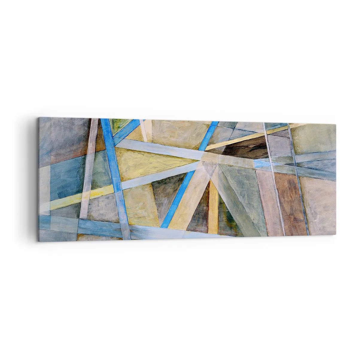 Cuadro sobre lienzo - Impresión de Imagen - Composición geométrica con líneas claras y azules. - 140x50cm - ¿Recto o inclinado? - Decoración de pared moderna para salón y dormitorio ARTTOR