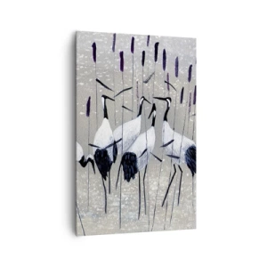 Cuadro sobre lienzo - Impresión de Imagen - Garzas en la hierba contra un fondo tranquilo - 80x120cm - Entre los suyos - Decoración de pared moderna para salón y dormitorio ARTTOR
