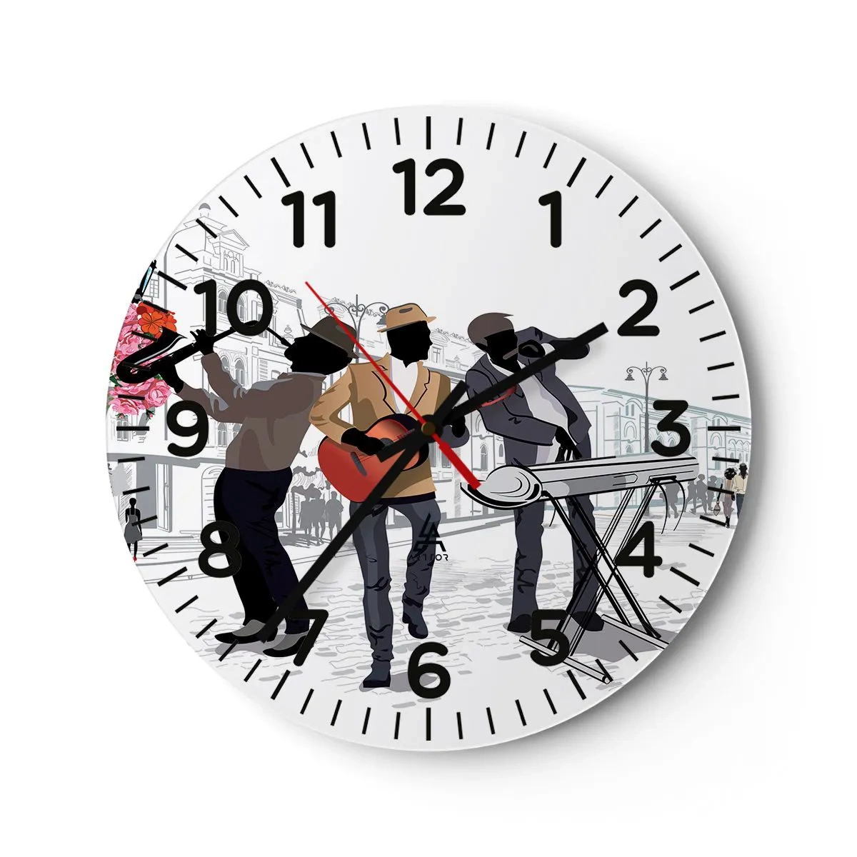 Reloj de pared - Reloj de vidrio - Música de la calle - 30x30 cm