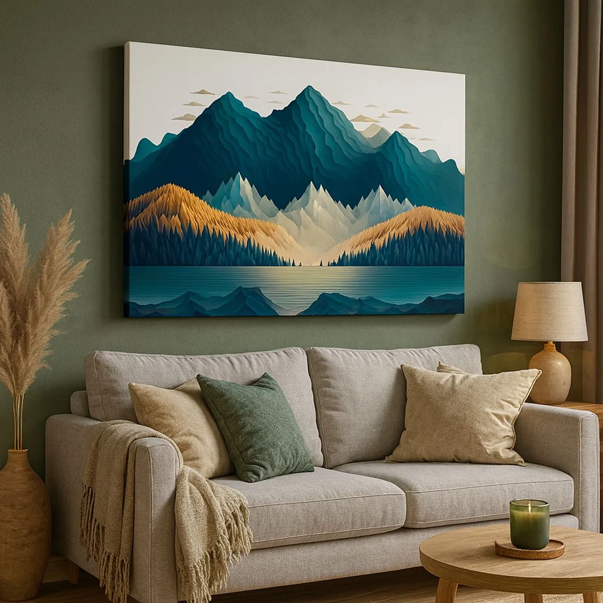 Cuadro sobre lienzo - Impresión de Imagen - Montañas pintorescas sobre el lago al atardecer - 70x50cm - Paisaje perfecto de montañas - Decoración de pared moderna para salón y dormitorio ARTTOR